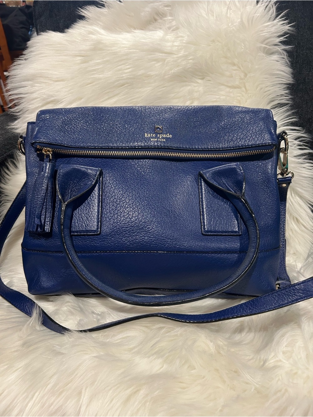kate spade royal blue pebbled leather satchel
